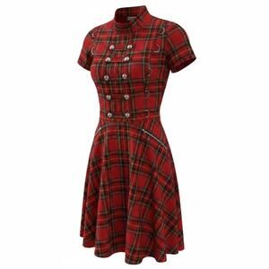 Orchid Bloom ZIP FRONT BUTTON Corset Dress Tartan PLAID Y2K Steampunk Goth SZ 10